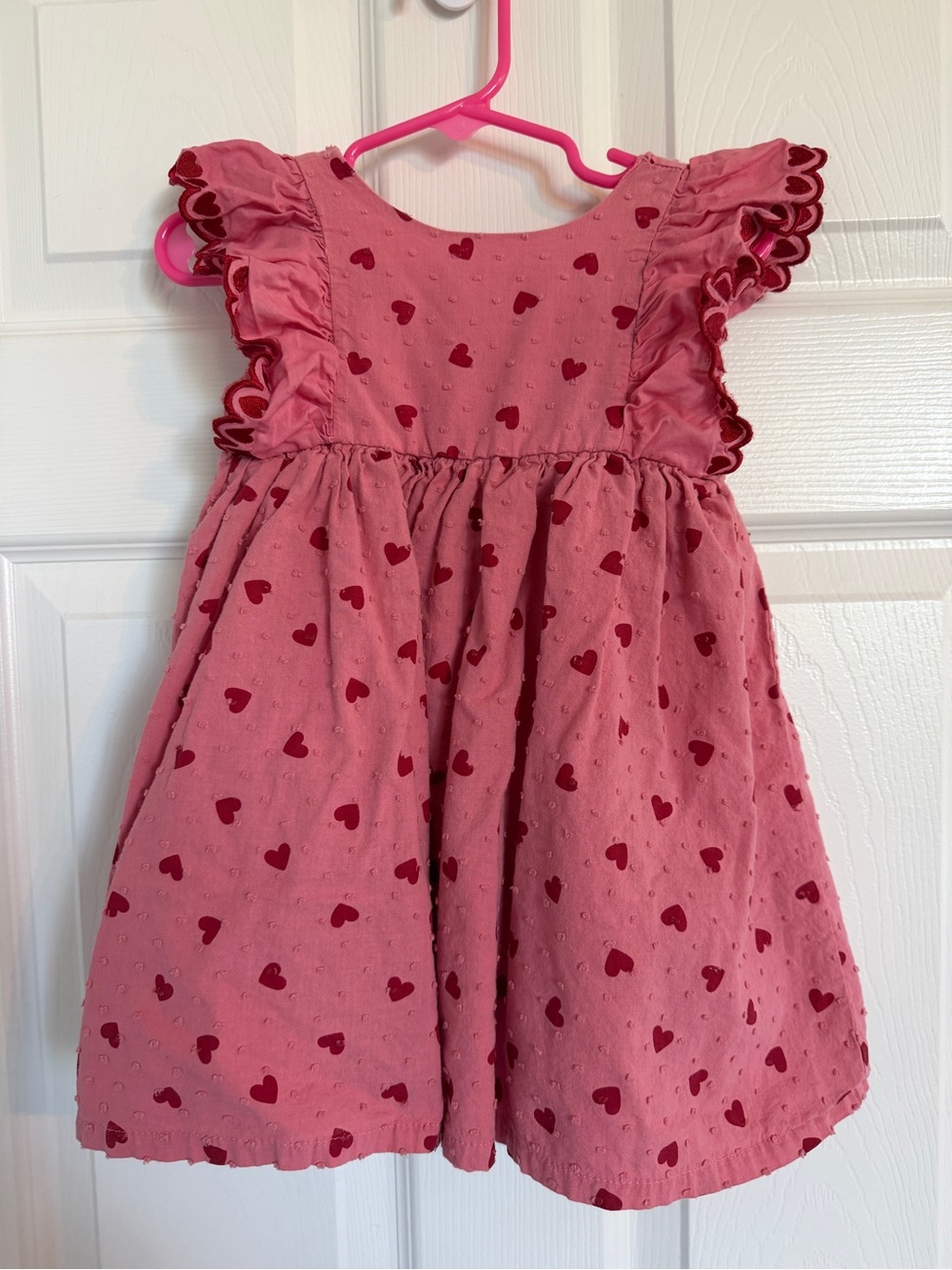 Isaac Mizrahi Pink Dress with Red Heart Print and Flutter Sleeves